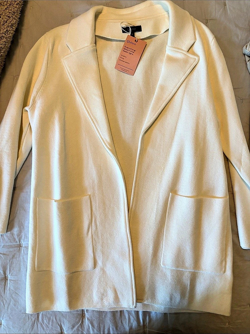 Quince 100% Organic Cotton Knit Blazer Cream Small